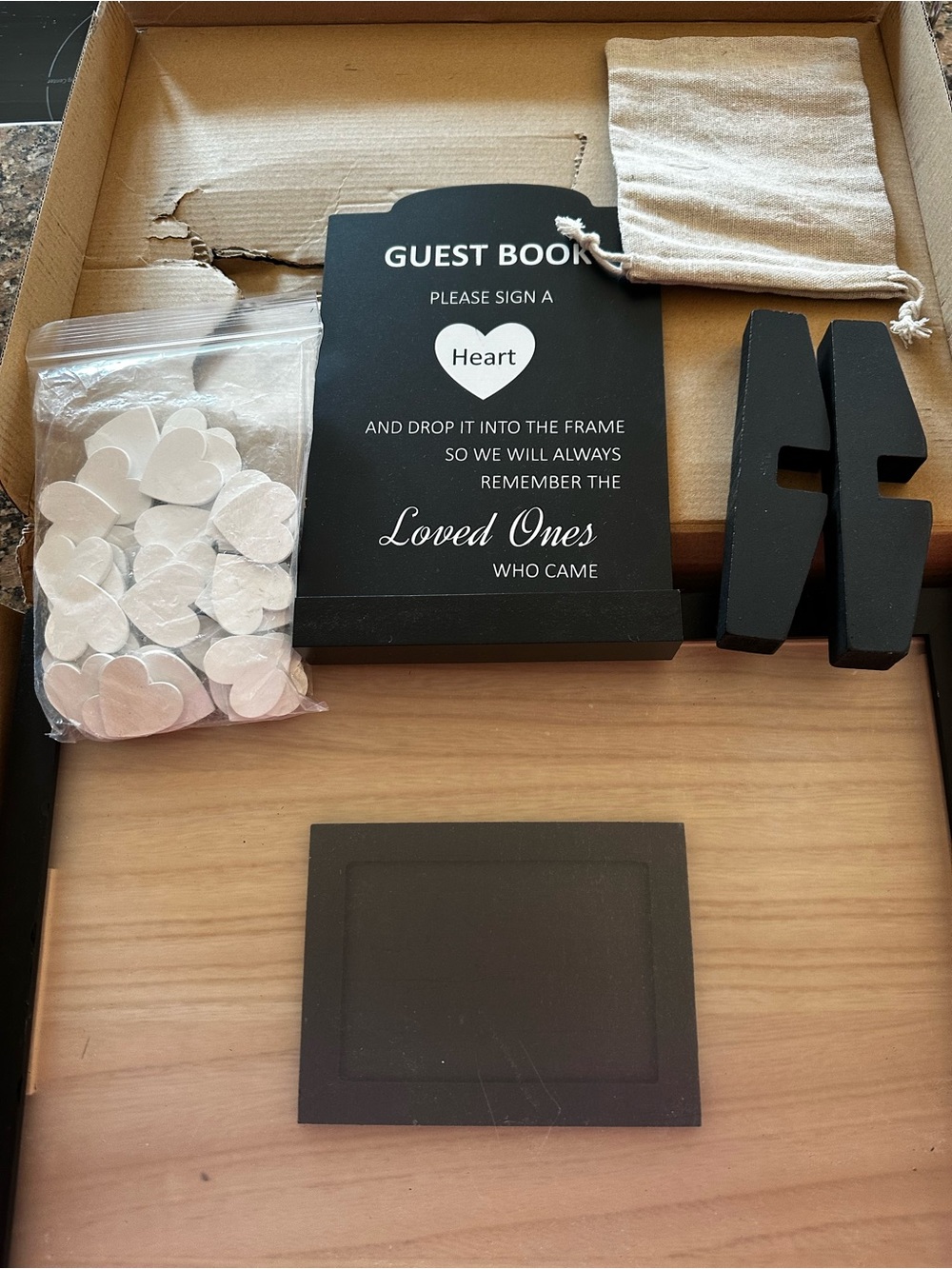 Black Wooden Guest Book Frame with Heart Signing Tokens